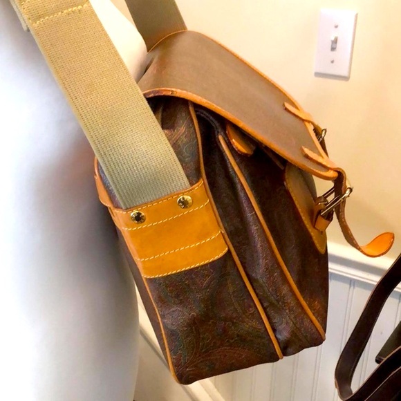 ETRO Red Paisley Crossbody Messenger Shoulder Bag Leather Coated Canvas ITALY - Picture 10 of 17